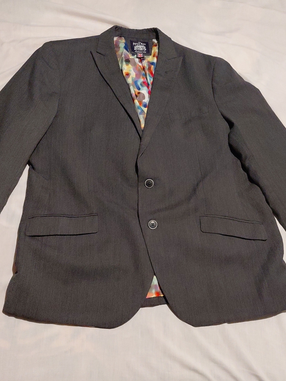 The Saville Row Gray Two-Button Blazer with Colorful Lining Linen Blend 44L